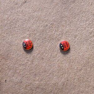 Red and Black Ladybug Stud Earrings with Silver Posts